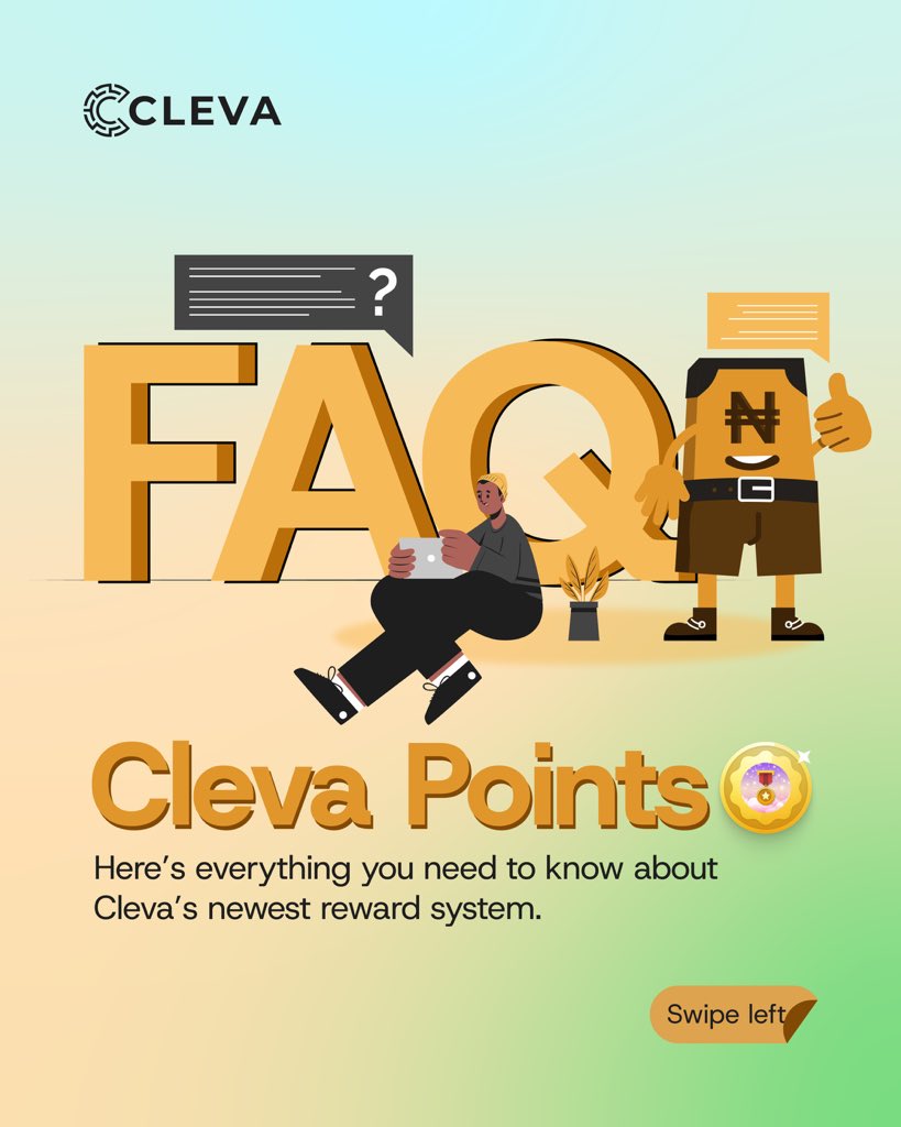 clevabanking's tweet photo. Salary is almost here. Why not earn extra while you are at it?
With Cleva Points, every payment into your USD account or naira transfer to your bank gets you rewarded.
Read the slides to learn all about Cleva Points.
#getcleva #clevapoints #cleva https://t.co/iqC5JSi1Su