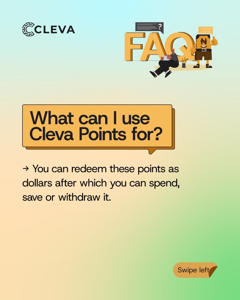 clevabanking's tweet photo. Salary is almost here. Why not earn extra while you are at it?
With Cleva Points, every payment into your USD account or naira transfer to your bank gets you rewarded.
Read the slides to learn all about Cleva Points.
#getcleva #clevapoints #cleva https://t.co/iqC5JSi1Su