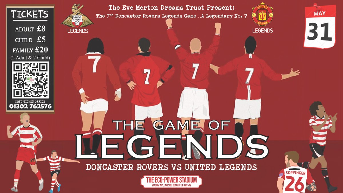 🔴 Who's coming to the <a href="/evestrust/">Evestrust</a>  Legends game tomorrow?

Rovers Legends are taking on United Legends at the Eco-Power Stadium with a 2pm kick-off.  Adult tickets are just £8.

Come along and watch Brian Stock, Chris Brown, Matty Blair and Paul Green take on United legends Ryan