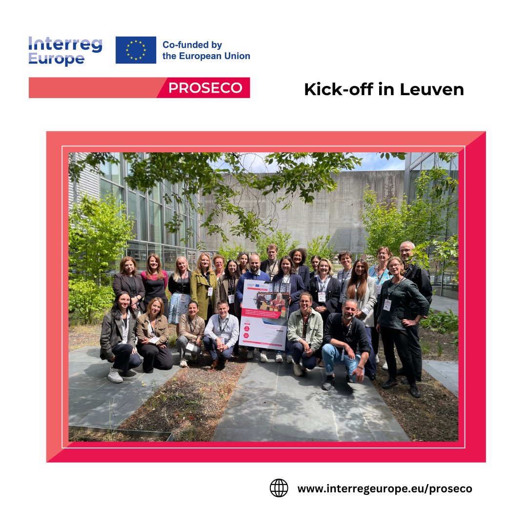 PROSECO_eu's tweet photo. 🚀 PROSECO launched in Leuven!

On 21–22 May, partners from 9 EU regions kicked off a 4-year journey to boost social procurement &amp; inclusive employment.
💬 Keynotes by Gudrun Denhaen &amp; Valentina Caimi inspired the way forward. Stay tuned! #PROSECO #SocialEconomy #InterregEurope https://t.co/eMMVRwOZha