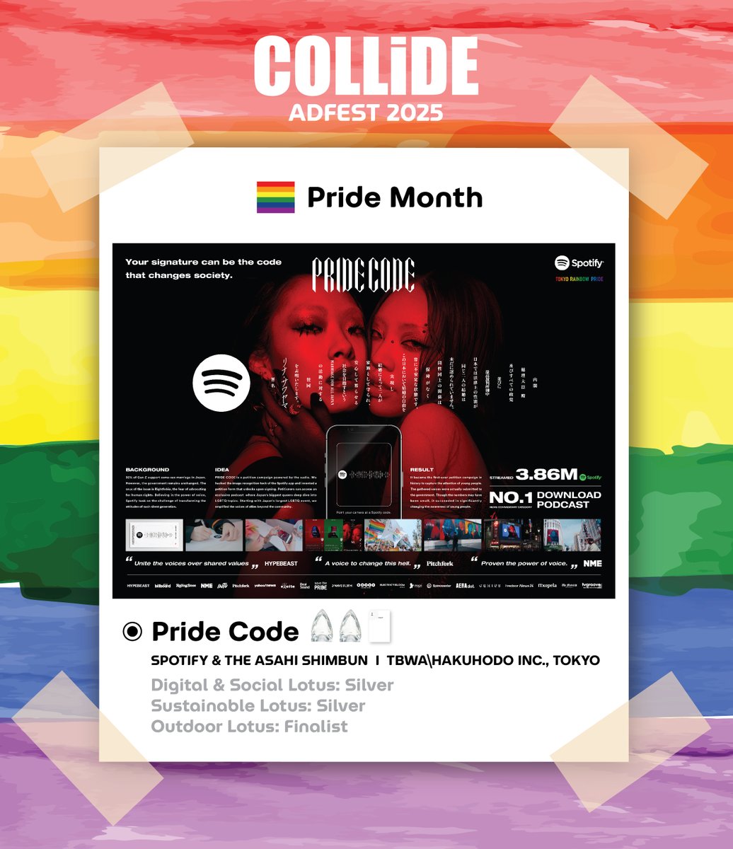 ADFEST (@adfestbuzz) on Twitter photo 🏳️🌈 𝐇𝐚𝐩𝐩𝐲 𝐏𝐫𝐢𝐝𝐞 𝐌𝐨𝐧𝐭𝐡 🏳️🌈
A petition campaign powered by audio that amplified the voices of allies beyond the community:
"𝐏𝐫𝐢𝐝𝐞 𝐂𝐨𝐝𝐞"
Agency: TBWA\Hakuhodo Inc., Tokyo
❤️🧡💛💚💙💜 🏳️🌈 𝐇𝐚𝐩𝐩𝐲 𝐏𝐫𝐢𝐝𝐞 𝐌𝐨𝐧𝐭𝐡 🏳️🌈
A petition campaign powered by audio that amplified the voices of allies beyond the community:
"𝐏𝐫𝐢𝐝𝐞 𝐂𝐨𝐝𝐞"
Agency: TBWA\Hakuhodo Inc., Tokyo
❤️🧡💛💚💙💜