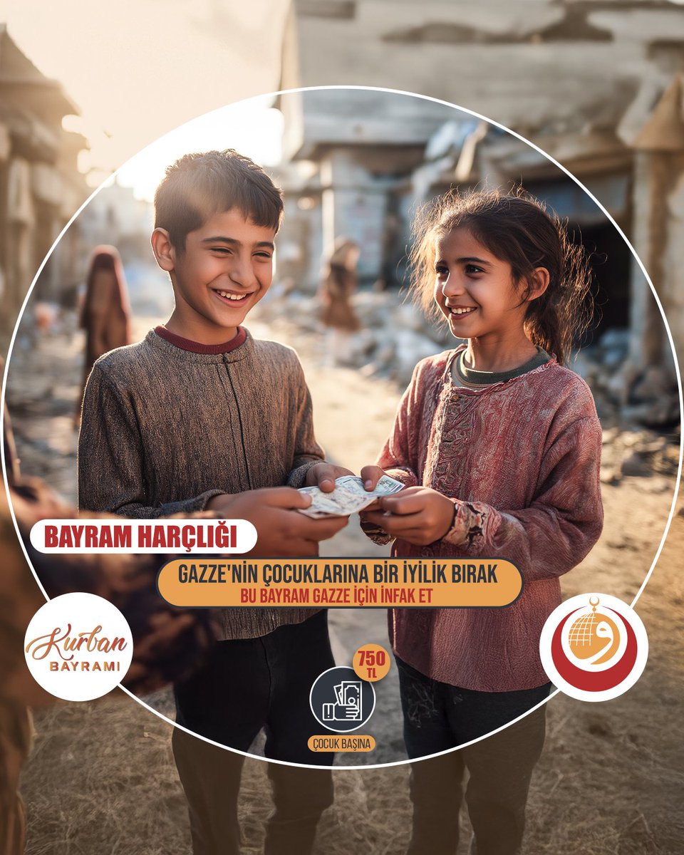 Gazze’de çocuklar bu bayrama da yıkım, yoksulluk ve savaşın gölgesinde giriyor.
Destek olarak, bir nebze de olsa onların bayram sevincine vesile olabilirsiniz.

Bu bayram, Gazze’nin çocukları için infak et.

📥BAĞIŞ BİLGİLERİ:

HESAP ADI: FİLİSTİN VAKFI

• TRY: