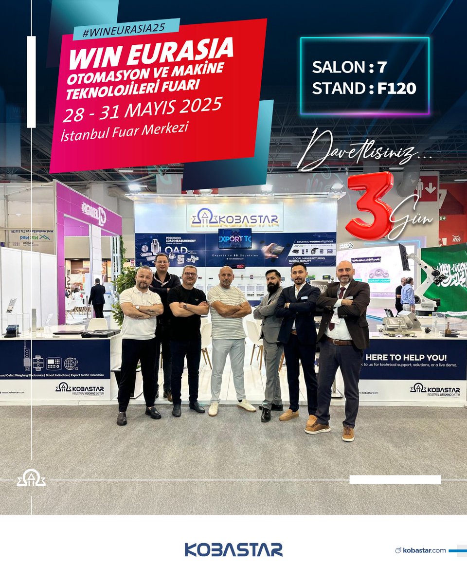 WIN EURASIA 2025 | 3. GÜN

Kobastar olarak İstanbul Fuar Merkezi’nde heyecanla sizleri ağırlamaya devam ediyoruz! 💥

Endüstriyel tartım çözümlerimizi yakından incelemek ve ekibimizle tanışmak için fuarın 3. gününde de standımıza davetlisiniz!