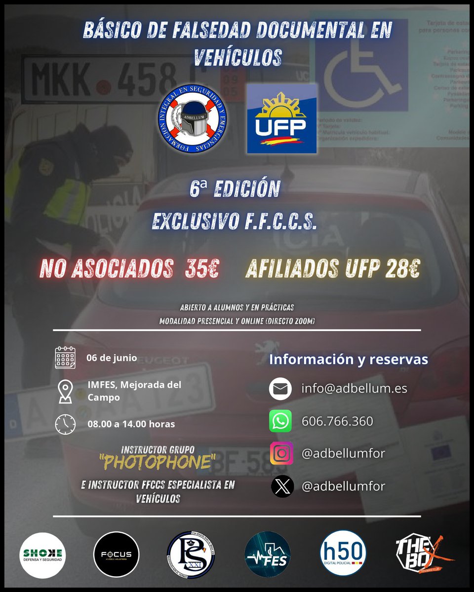 UFP (@ufpol) on Twitter photo 👨🏫FORMACIÓN 👩🏫
🫡UFP con <a href="/AdbellumFor/">AdbellumFormación</a>
🔎Curso Básico de Falsedad Documental en Vehículos. 6 de junio. #formacion 👨🏫FORMACIÓN 👩🏫
🫡UFP con <a href="/AdbellumFor/">AdbellumFormación</a>
🔎Curso Básico de Falsedad Documental en Vehículos. 6 de junio. #formacion