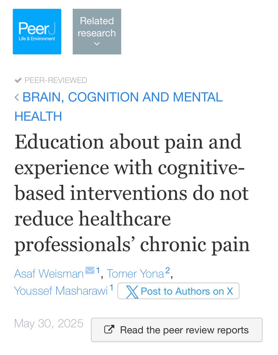 Finally published💥 A comprehensive empirical and logical refutation of the theoretical basis of cognitive-based interventions for pain reduction 💥
The simple point is: If healthcare providers who possess great knowledge about pain and know the theoretical basis of these