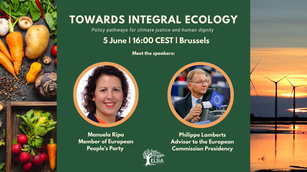 🌍 What does a just EU future look like?

To celebrate 10 years of #LaudatoSi, join <a href="/ph_lamberts/">Philippe Lamberts</a>  (<a href="/EU_Commission/">European Commission</a>)  &amp; MEP <a href="/RipaManuela/">Manuela Ripa, MEP 🌍🌱🐝</a> in Brussels to rethink:
 🥕 Food Systems
⚡ Energy Transition
Let’s put People &amp; Planet at the center of EU policy.
🔗 buff.ly/a3UEL2A
