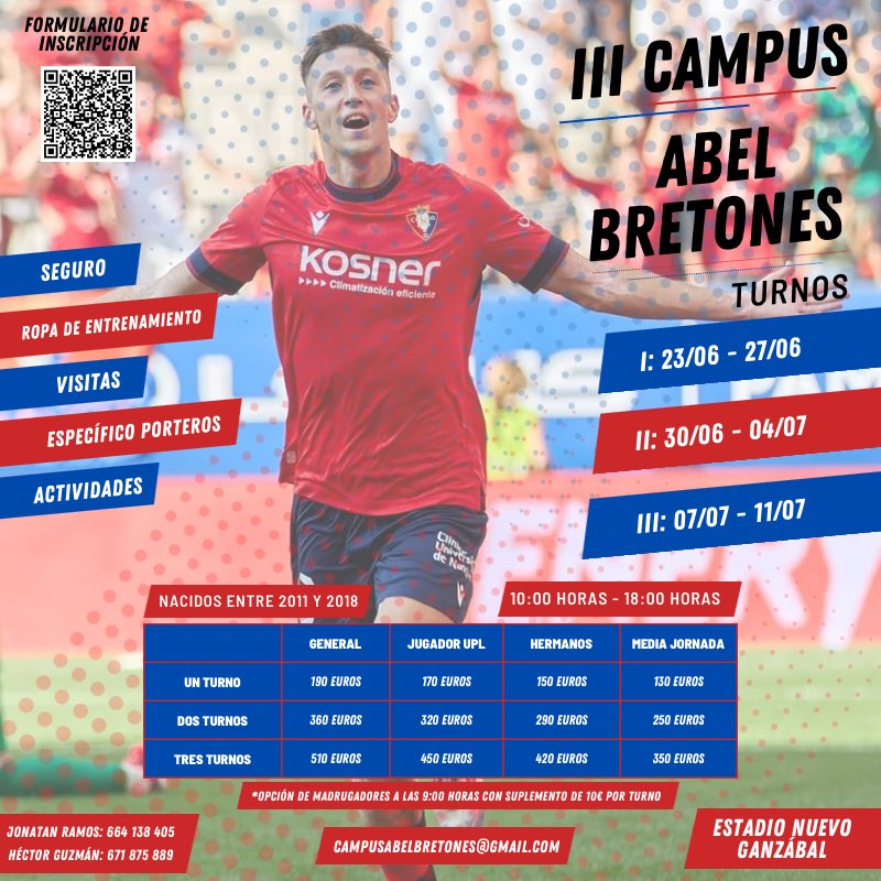𝐈𝐈𝐈 𝐂𝐀𝐌𝐏𝐔𝐒 𝐀𝐁𝐄𝐋 𝐁𝐑𝐄𝐓𝐎𝐍𝐄𝐒

🚨 ¡Ya puedes inscribirte!

📍Estadio Nuevo Ganzábal
🧤Específico de porteros
👕Ropa de entrenamiento
👋🏼Visitas
🎒Actividades

¡Corre que se agotan las plazas!

#CanteraUPL⚒️
#TamosXuntosNesto🔵🔴