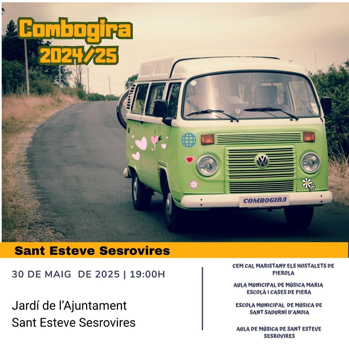 Avui nou concert de la COMBOGIRA 2024-25!
⏰A les 19:00 h
📌 Jardí de l’Ajuntament de Sant Esteve Sesrovires

De la nostra Escola hi participaran els: Ring &amp; Ding ,Combfusió, Ceps &amp; Rock i Altifresse.

#santestevesesrovires #piera #elshostaletsdepierola #santsadurnídanoia