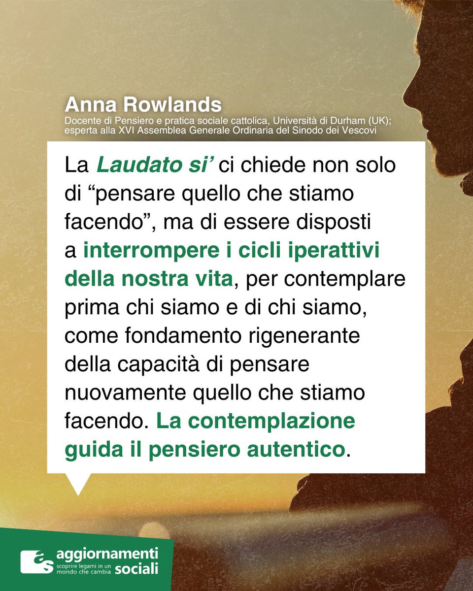 Aggiornamenti Sociali (@aggsoc) on Twitter photo 🫂«Come teologa che svolge la propria ricerca nell’ambito della teologia politica, la #Laudatosi ha rafforzato in me una visione più ampia della comunione di tutte le cose».
👉Leggi sul sito l'intervista a <a href="/AnnaRowlands1/">Anna Rowlands</a> per i 10 anni della Laudato si': aggiornamentisociali.it/articoli/lauda… 🫂«Come teologa che svolge la propria ricerca nell’ambito della teologia politica, la #Laudatosi ha rafforzato in me una visione più ampia della comunione di tutte le cose».
👉Leggi sul sito l'intervista a <a href="/AnnaRowlands1/">Anna Rowlands</a> per i 10 anni della Laudato si': aggiornamentisociali.it/articoli/lauda…