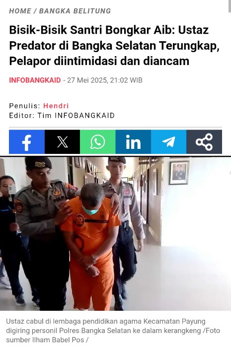Maha mulia PALKON dengan segala KEBRUTALANNYA

Kliping masih di tanggal 27 mei 2025
Info tercatat 12 korban dari pelaku sang pemilik otoritas moral agama..

Masih konsisten dalam kemuliaan nya..

Subhanaloh ☝️🥴😖😵‍💫