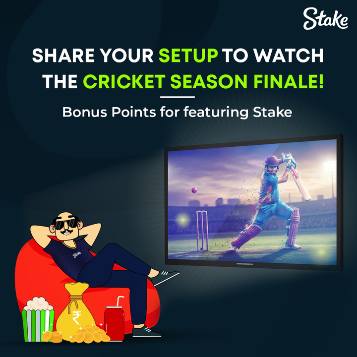 StakeIND's tweet photo. 📢GIVEAWAY ALERT📢

What is your viewing setup this cricket season finale? 📺🍿🥤

Post the photos of your setup and we’ll giveaway ₹10,000 to one person of our choosing 😎

Make sure to share your Stake username with the photo.

#stakecricket https://t.co/tYZn2MdwKR
