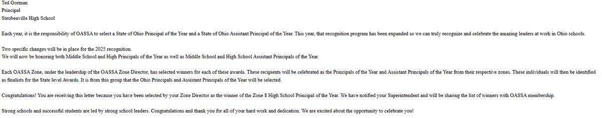 BigRedPrincipal's tweet photo. Honored to be named OASSA Zone 8 High School Principal of the Year. Grateful to our students, staff, BOE, and our Superintendent. This award reflects all of you. Proud to lead SHS—together we’ve built something special.
#BigRedProud #PrideOfTheValley #OASSA #PrincipalOfTheYear https://t.co/FbOVnTNZt7