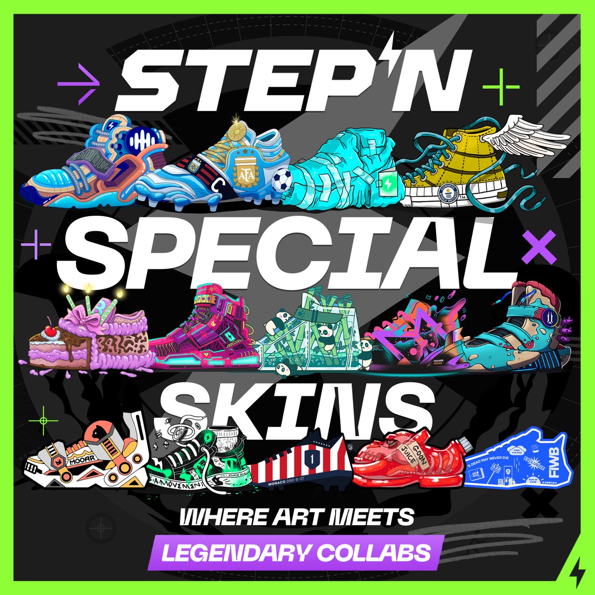 ⚡️STEPN Special Skins: Where Art Meets legendary Collabs👟🎨

If you’ve been a #STEPN user, you’ve witnessed groundbreaking partnerships with top-tier Web2 and Web3 brands—from Adidas and Argentina’s national football team to Solana, Asics, Steve Aoki, and legendary NFT projects