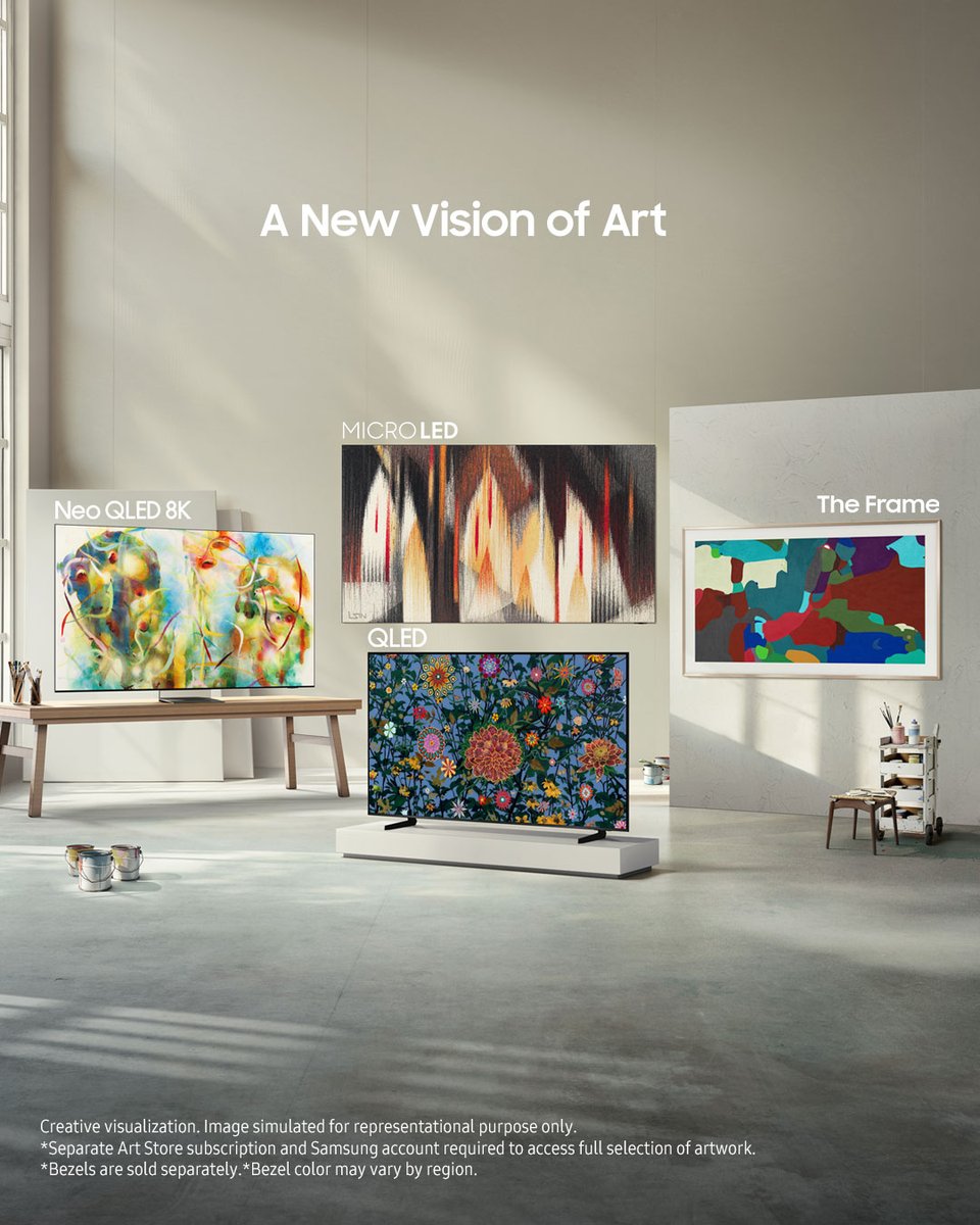 SamsungIndia's tweet image. We bet now you’d stare at your TV even when it’s off. The stunning visuals of Art Mode of The Frame TV are now available on #NeoQLED8K, #MicroLED, and #QLED too! Buckle up, your #SamsungVisionAI is about to turn heads!