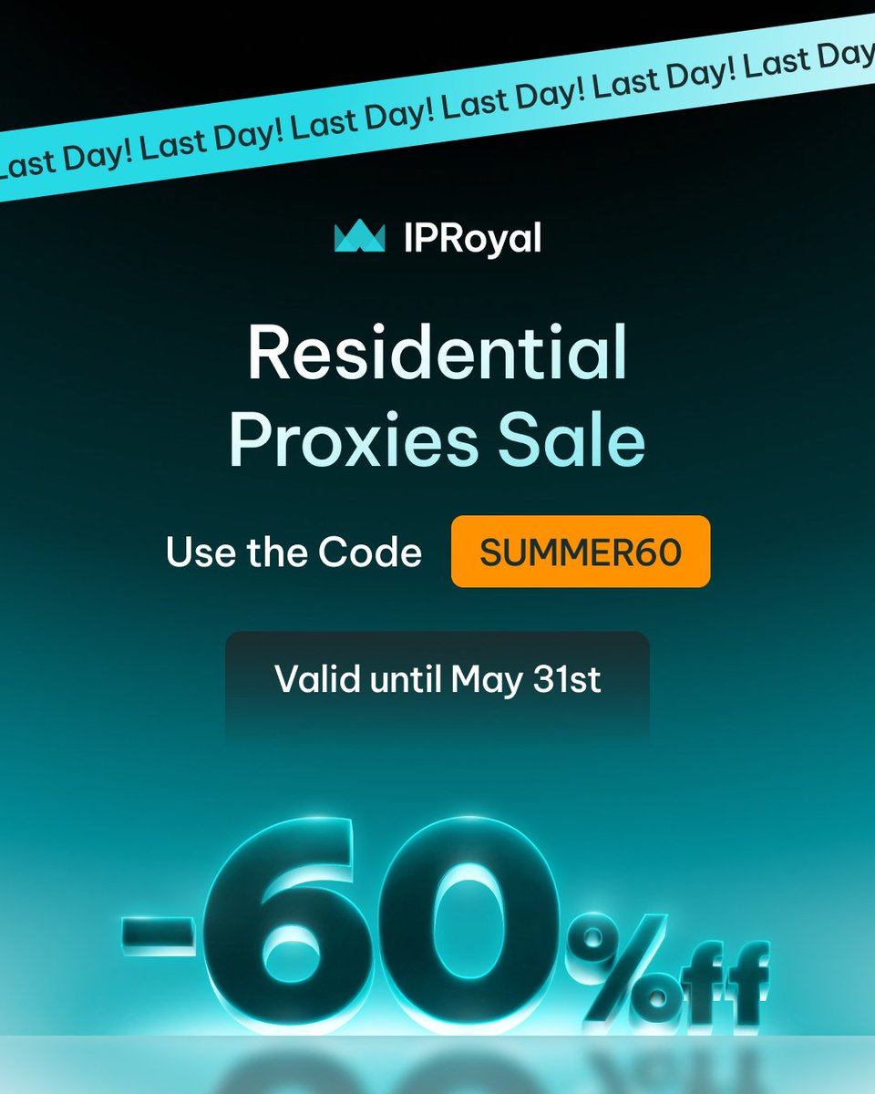 Make the most of IPRoyal’s best Residential Proxy offer before it ends tomorrow. Use the code SUMMER60 and get 60% off never-expiring traffic. Valid for up to 1000GB per account and stackable with bundle discounts: iproyal.com/summer-sale/