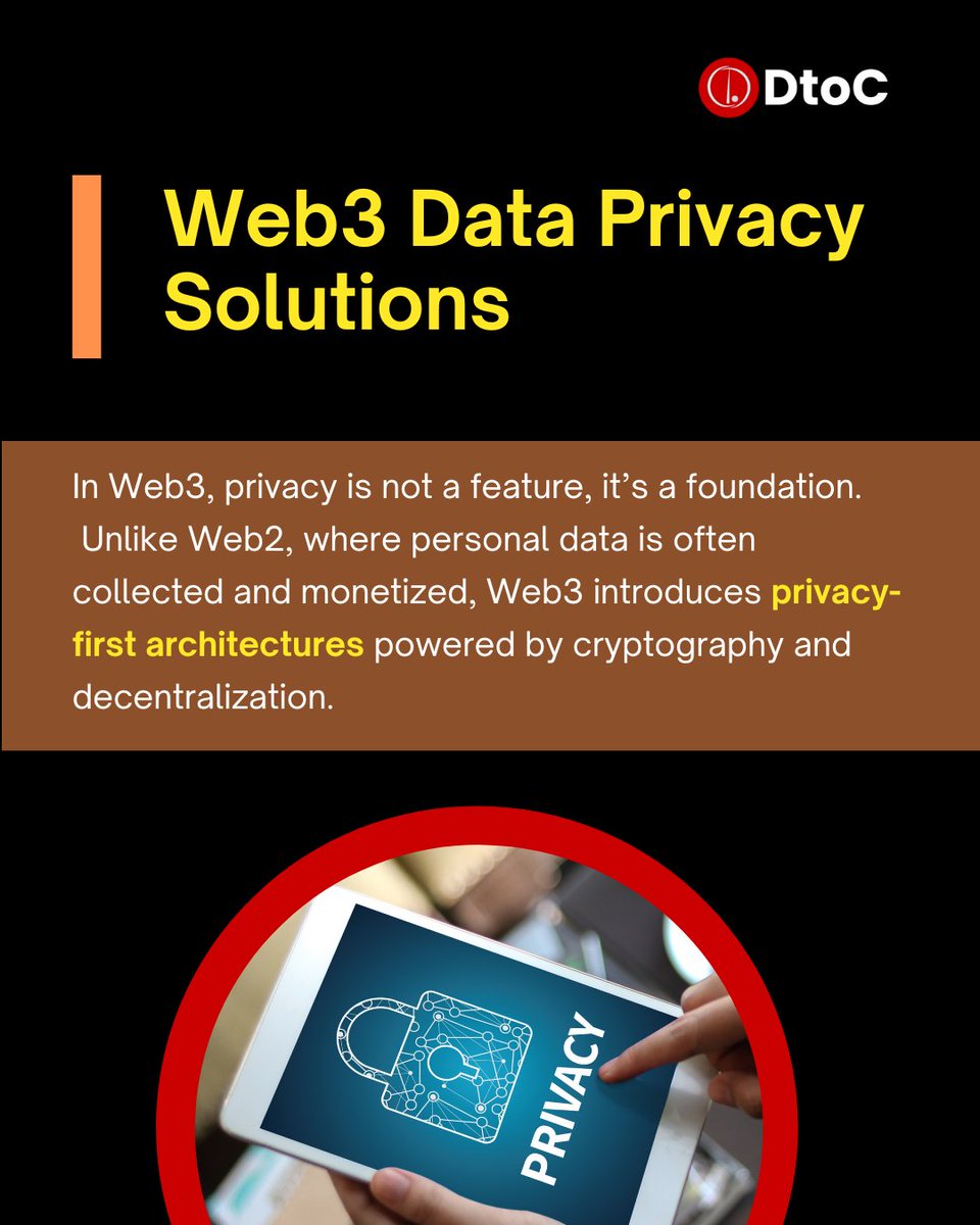 DirectToCreator's tweet image. Web3 puts privacy first! 🔒 Zero-Knowledge Proofs, Decentralized Identity, E2EE, and Private Smart Contracts secure your data. dtoc.io #Web3 #DataPrivacy #DtoC