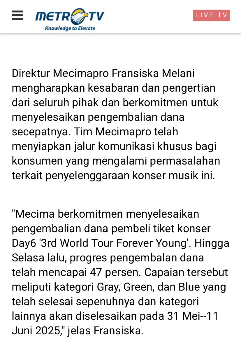 mrsjungchanwoo's tweet photo. artikel baru per tanggal 30 Mei 2025 11:31 WIB, malah minta penambahan waktu proses refund, dia yg janji dia juga yg INGKAR

“mengaharapkan kesabaran dan pengertian”
harusnya Anda yang begitu ke kamiiii, siapa yg ga kesel, marah, kecewa dengan perlakuan kalian selama ini! kalian malah somasi sana sini!
kami ga cuma rugi secara finansial, tapi fisik dan mental kami juga!!!! @mayblue85 @mecimapro 

“pengembalian dana telah mencapai 47 persen”
“Gray, Green dan Blue yang telah selesai sepenuhnya”

data per tanggal 29 Mei
yang telah direfund MASIH 22,6%
GRAY 66%
GREEN 69%
BLUE 61%

bohong banget, kalaupun ada yg belum isi data juga ga bakal sejomplang ini bedanya

#KawalRefundMecima
#MECIMA_NOT_PROfessional