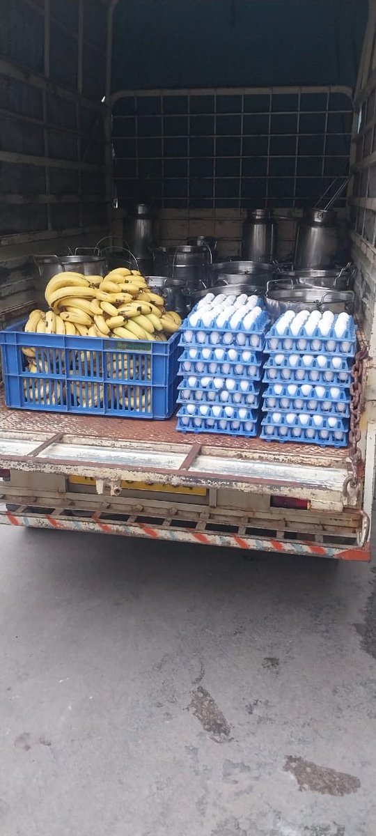 Second day of school in Karnataka. 

Milk and Egg or Banana sent in the morning, Bisibelebhat, Payasam and Khara boondi, ready for dispatch.