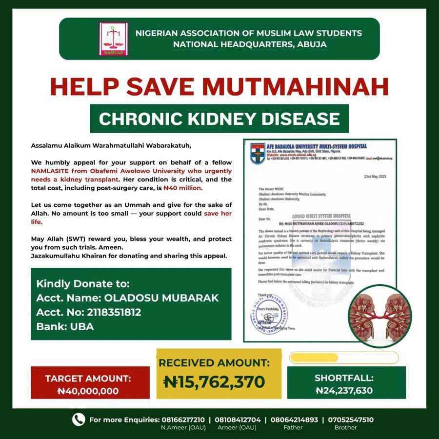 This is an update on the Mutmahinah case.

So far, we've been able to raise an amount of *#15,762,370* while we're still falling short of a whooping amount of *#24,237,630* 🔥

As you can see, your little donations and publicity counts, let's not give up on Mutmahinah!