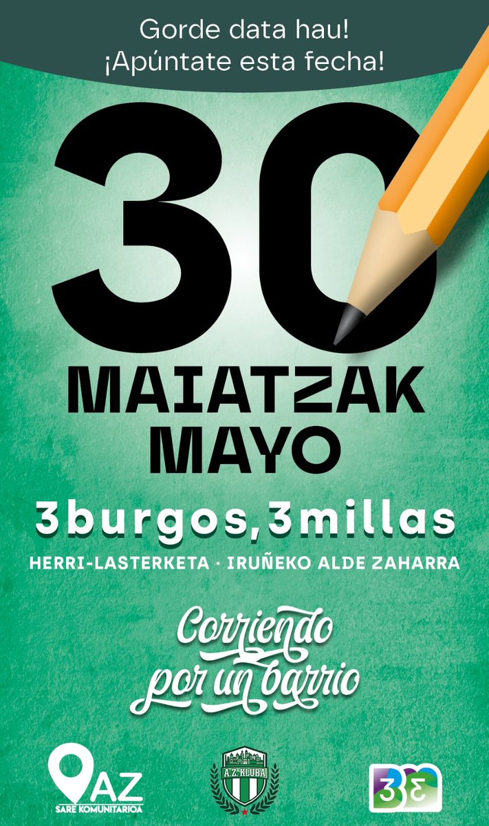 ☕ Egunon!
Auzoko asteko ostiral honetan:

📖 𝗘𝗟 𝗕𝗔𝗥𝗥𝗜𝗢 𝗘𝗡 𝗘𝗟 𝗖𝗘𝗡𝗧𝗥𝗢
1️⃣ Presentación del libro, 13:00 plaza del Castillo.

🏃𝟯 𝗕𝗨𝗥𝗚𝗢𝗦 𝟯 𝗠𝗜𝗟𝗟𝗔𝗦
2️⃣ Herri lasterketaren VI. edizioa.
tresburgostresmillas.com