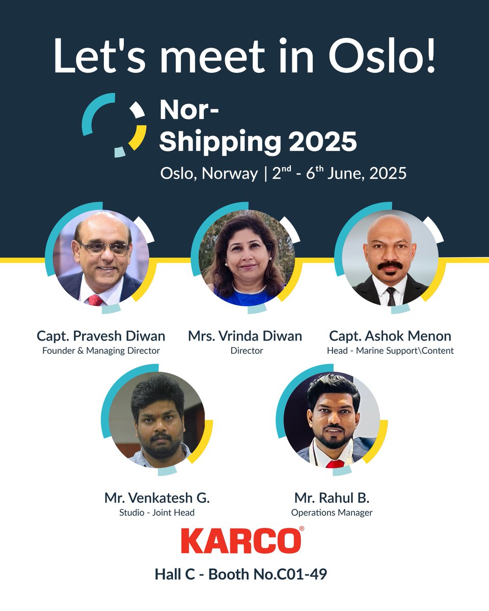 🚢 Meet the KARCO Team at Nor Shipping 2025!

📅 June 2–6 | 📍 Oslo, Norway

🛠️ Showcasing cutting-edge maritime training tech!

Come visit us at Hall C, Booth C01-49 🔧🚢

#Karco #MaritimeInnovation #3DAnimation #AIAvatars #AugmentedReality #NorShipping2025