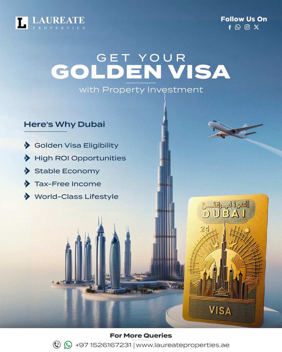LaureateProps's tweet photo. Think buying any property in Dubai gets you a Golden Visa? Think again. 🛑
📲 +971 52 616 7231
🌐 https://t.co/haT8e392Ds
#DubaiGoldenVisa #DubaiRealEstate #InvestSmart #LaureateProperties https://t.co/CjxxRo9zFt