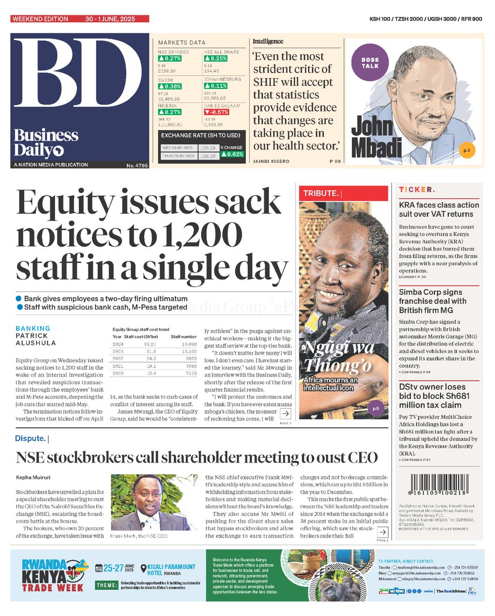 What a day and headlines! Interested on your thoughts on NSE dispute. Is this protectionism at play or? Noting that Stockbrokers have a representation on the board yet they claim not to be aware of happenings?