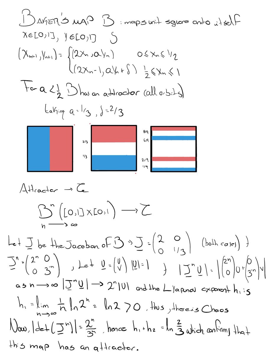 Well, I’m revising fractals &amp; chaotic systems. Here goes a foretaste: the Baker’s (it stretches and folds the unit square as if it was dough) chaotic map. After iterating it many times, a fractal set arises: the Cantor set as the a strange attractor (see the Lyapunov exponents).