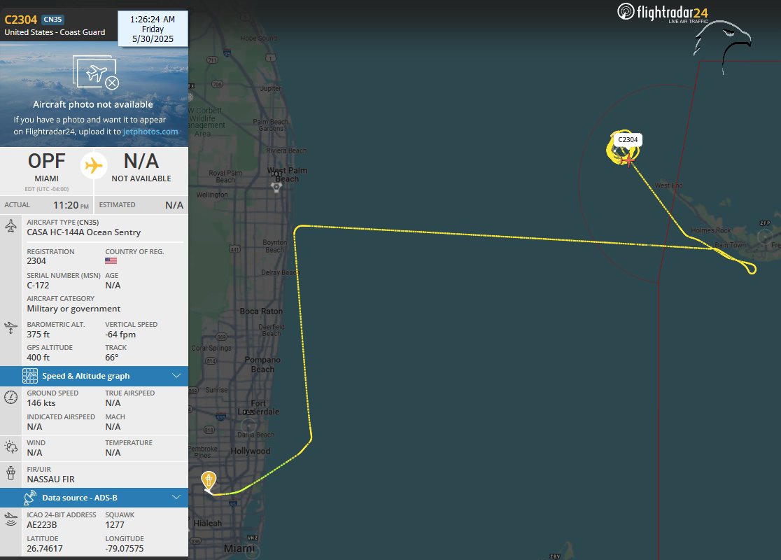 FlconEYES's tweet image. #USCOASTGUARD Active near #Bahamas 
CASA HC-144A Ocean Sentry 
2304 | ae223b
t.ly/IPZIw
#AvGeek #ADSB #planespotting #30May