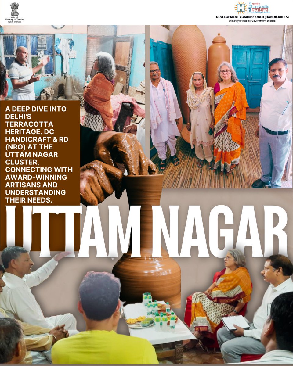 handicraftsdc's tweet image. Understanding the ground reality: Smt. Amrit Raj, DC Handicraft &amp;amp; Sh. Virendra Kumar, RD NRO visited the Uttam Nagar terracotta cluster. They spent time at artisans' workplaces, listening to their experiences and understanding their needs. #SupportArtisans #IndianHandicrafts