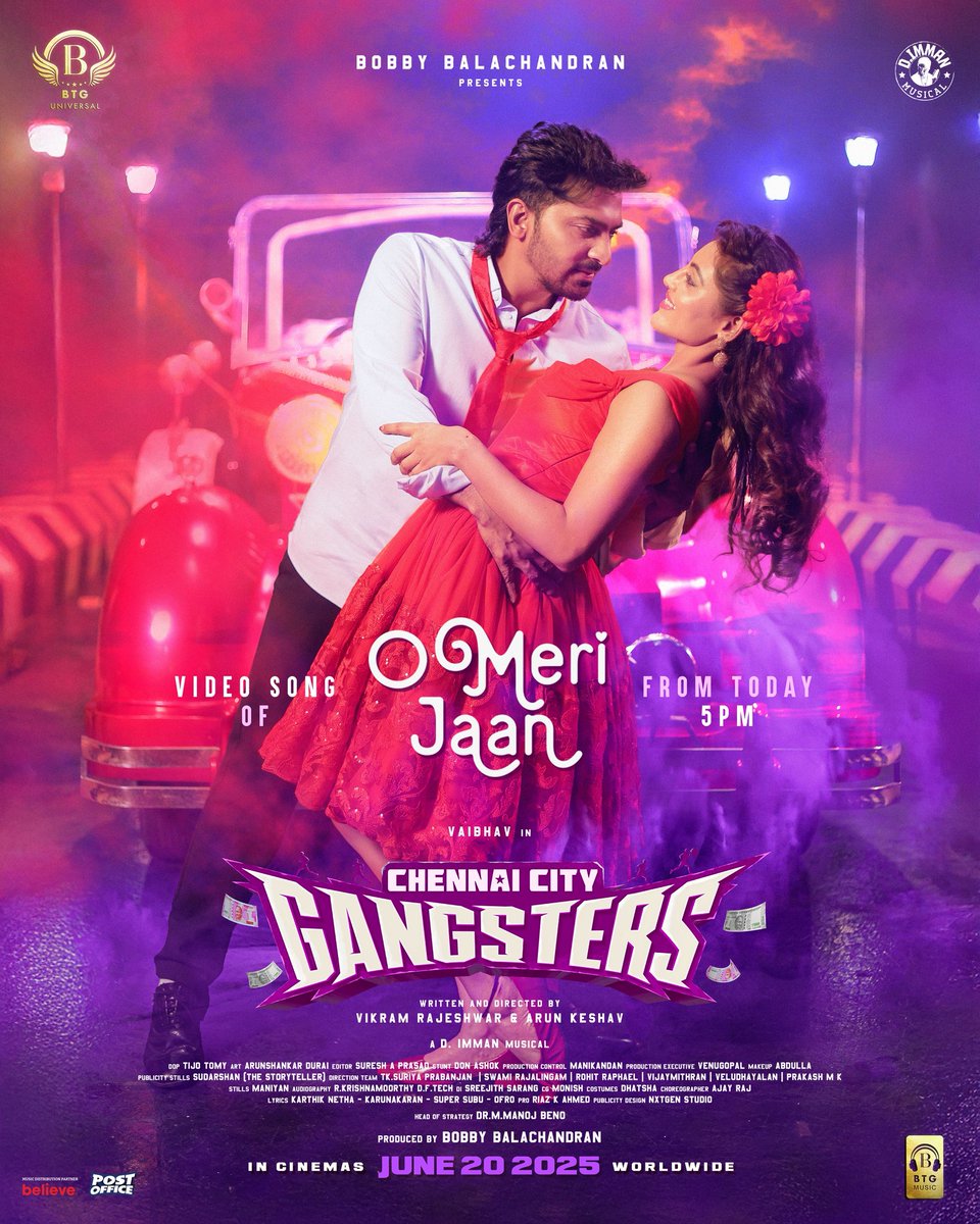 BTG Universal (@btguniversal) on Twitter photo Set the dance floor ablaze with love all round 🥰
#OMeriJaan - Video song releasing today at 5PM!
#ChennaiCityGangsters, the fun filled entertainer in theatres from June 20th!
An <a href="/immancomposer/">D.IMMAN</a> musical!
<a href="/BTGUniversal/">BTG Universal</a> <a href="/bbobby/">bbobby</a> <a href="/ManojBeno/">Manoj Beno</a> <a href="/actor_vaibhav/">Vaibhav</a> <a href="/AthulyaOfficial/">Athulyaa Ravi</a> Set the dance floor ablaze with love all round 🥰
#OMeriJaan - Video song releasing today at 5PM!
#ChennaiCityGangsters, the fun filled entertainer in theatres from June 20th!
An <a href="/immancomposer/">D.IMMAN</a> musical!
<a href="/BTGUniversal/">BTG Universal</a> <a href="/bbobby/">bbobby</a> <a href="/ManojBeno/">Manoj Beno</a> <a href="/actor_vaibhav/">Vaibhav</a> <a href="/AthulyaOfficial/">Athulyaa Ravi</a>