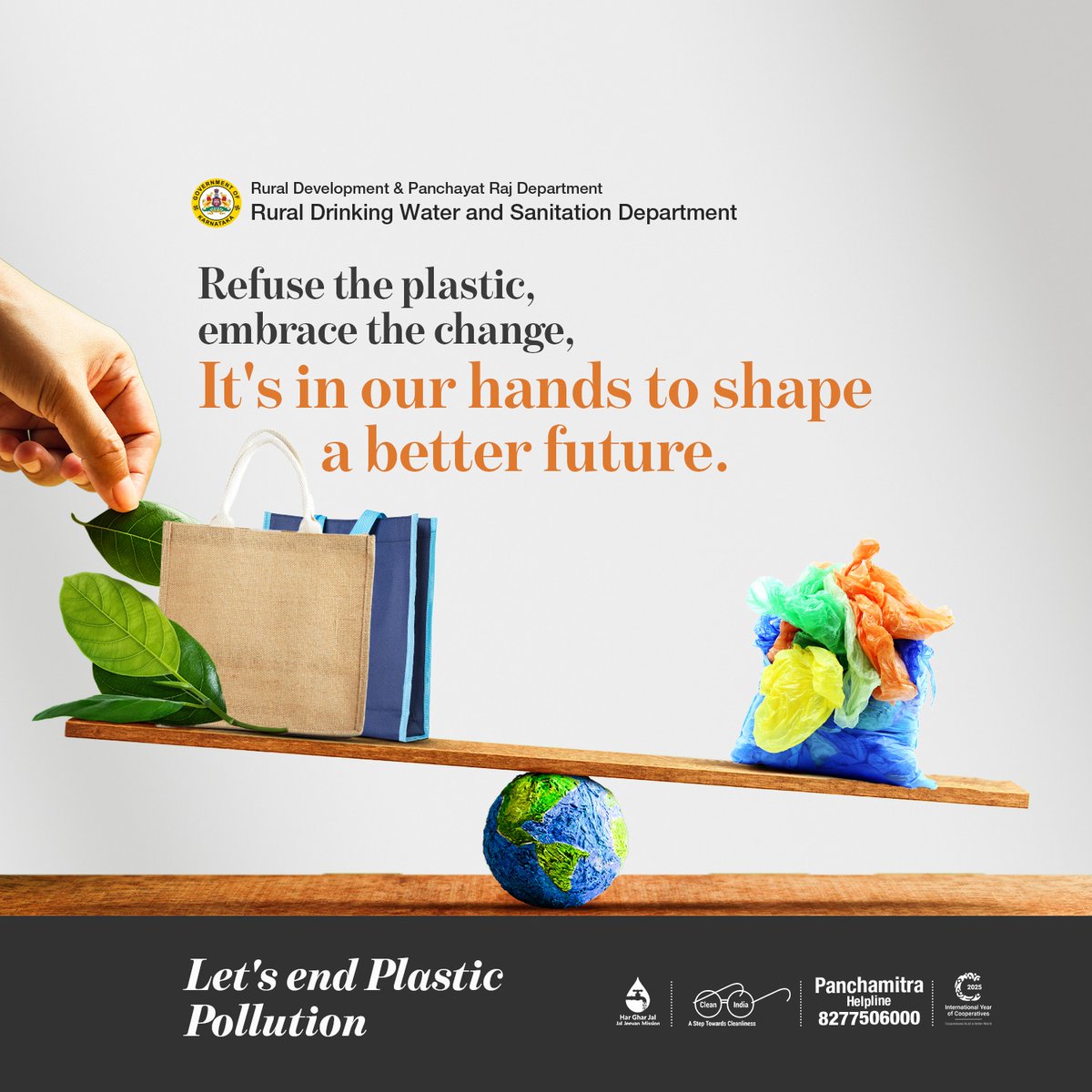 Refuse the plastic, embrace the change — because every bag you say no to, every bottle you skip, is a stand against pollution and a step toward a cleaner, greener planet.

Change begins with one choice — let yours be for the Earth.🌍♻️

 #ChooseLiFE #SwacchJalSwasthVatavaran