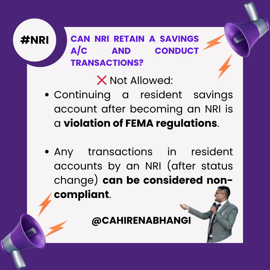 CAHIRENABHANGI's tweet image. 𝗜𝗺𝗽𝗼𝗿𝘁𝗮𝗻𝘁: #NRI #Nonresident transactions through their savings A/c - #RBI - #FEMA 𝗩𝗶𝗼𝗹𝗮𝘁𝗶𝗼𝗻𝘀