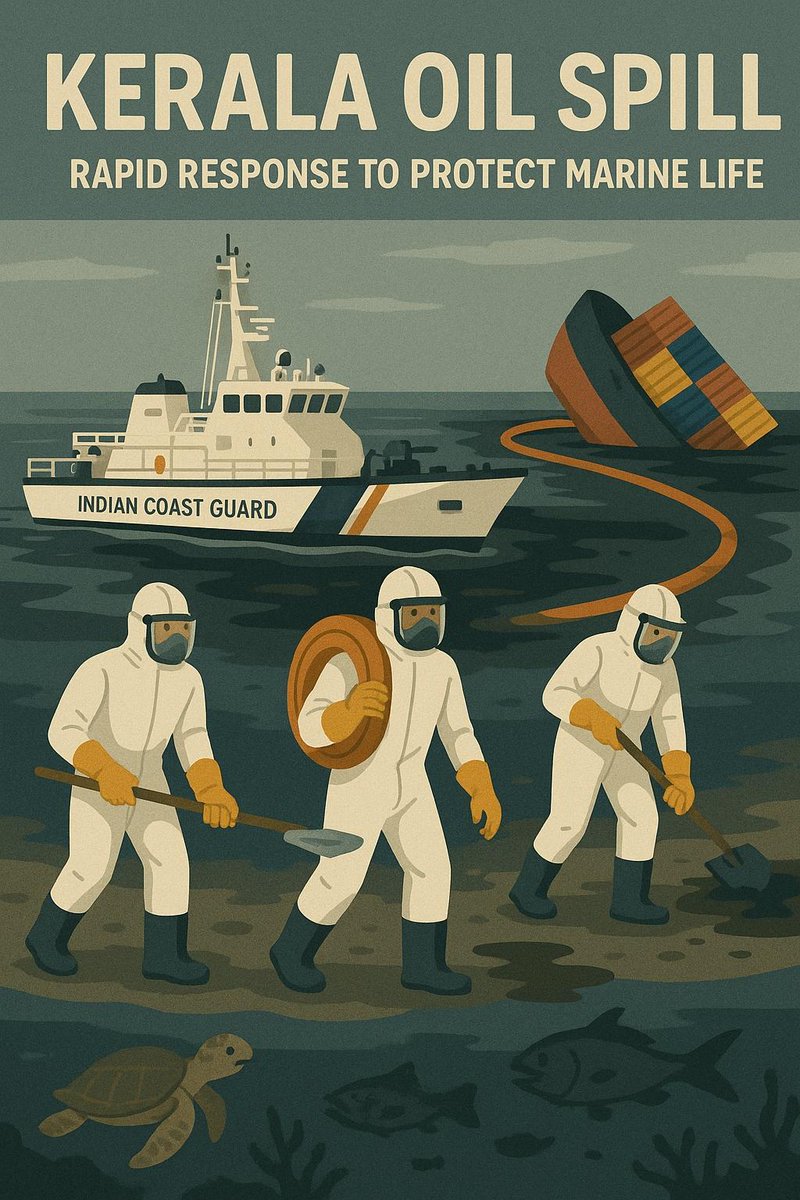 AkaruiAkio's tweet photo. 🚢 Swift action in Kerala! After the MSC Elsa 3 incident, the Indian Coast Guard is working diligently to contain the oil spill and safeguard marine life. #EAirth #MarineProtection #KeralaOilSpill https://t.co/RRecLa8xti