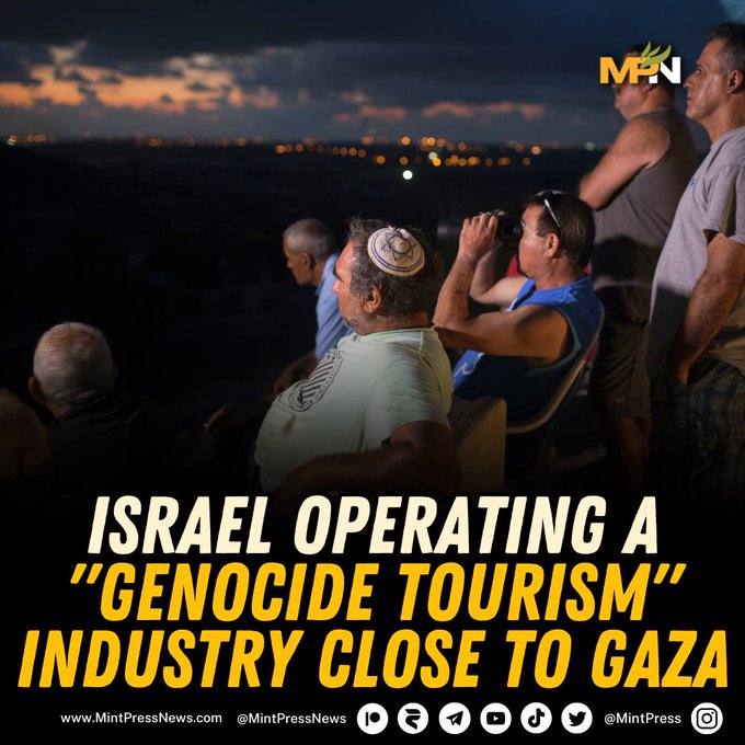 Espectadores del genocidio en Gaza
Israel opera un sistema de "turismo genocida" cerca de Gaza  Los colonos israelíes y los turistas se han estado reuniendo en las cimas de las colinas cerca de Gaza , observando y aplaudiendo mientras los ataques aéreos golpean Palestina