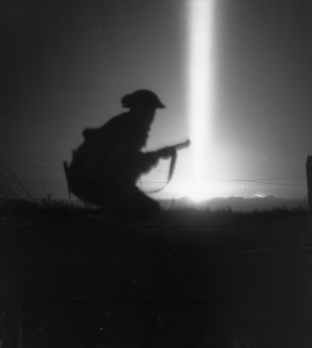 A Canadian soldier taking part in a night attack during Operation SPRING in Fleury-sur-Orne, France on July 25, 1944 during WWII. credit: library &amp; archives of canada