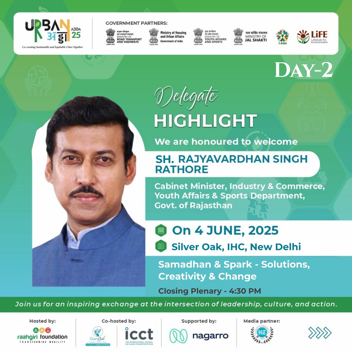 Raahgiri Foundation (@raahgiri_fdn) on Twitter photo Thrilled to share that Shri Rajyavardhan Singh Rathore (<a href="/Ra_THORe/">Col Rajyavardhan Rathore</a>), Cabinet Minister โ Industry & Commerce, Youth Affairs & Sports, Govt. of Rajasthan, will be joining us at #UrbanAdda for the Closing Plenary on Day 2!
๐๏ธ Catch him live at 4:30 PM at Silver Oak, India Habitat Thrilled to share that Shri Rajyavardhan Singh Rathore (<a href="/Ra_THORe/">Col Rajyavardhan Rathore</a>), Cabinet Minister โ Industry & Commerce, Youth Affairs & Sports, Govt. of Rajasthan, will be joining us at #UrbanAdda for the Closing Plenary on Day 2!
๐๏ธ Catch him live at 4:30 PM at Silver Oak, India Habitat