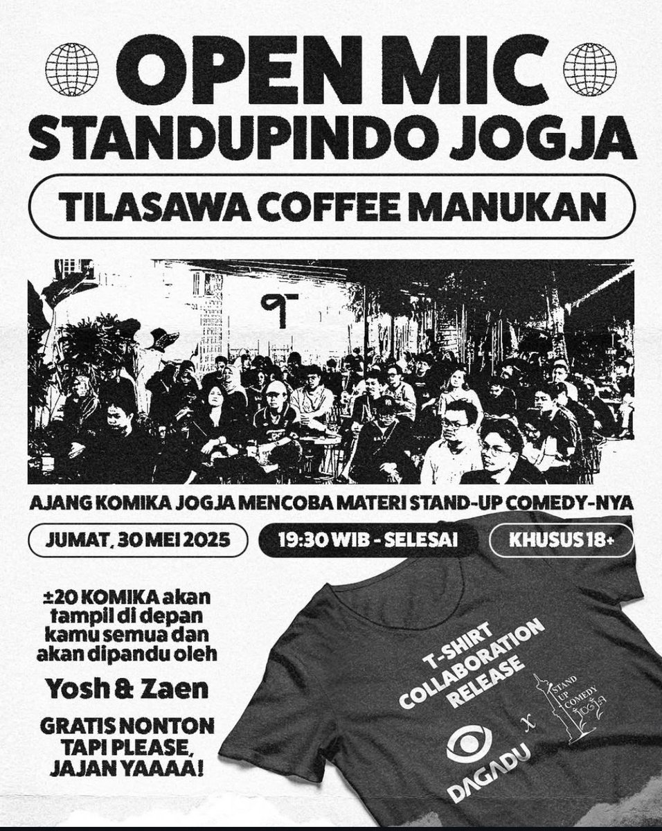 Yapp malam ini
Datang ke openmic.
Gratis tapi wajib jajan ya ❤️❤️❤️

#openmicstandupindojgj