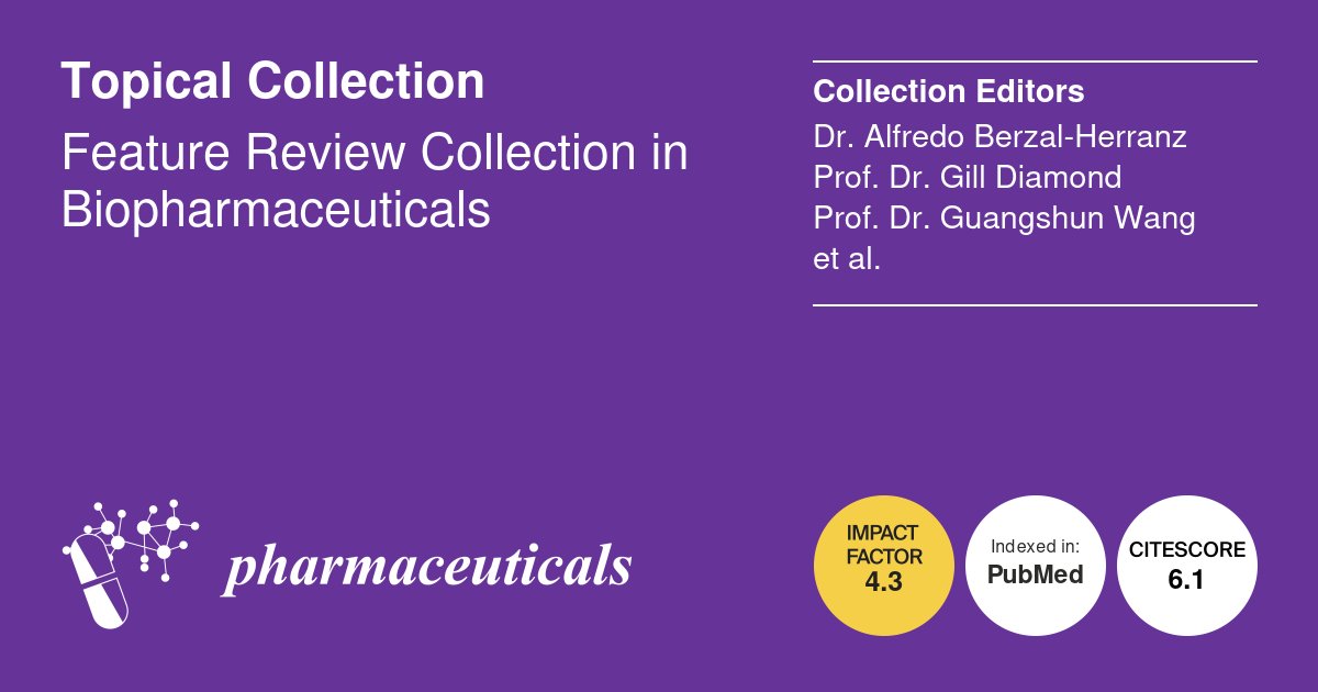 Pharmaceut_MDPI's tweet photo. 📢#TopicalCollection: Feature Review Collection in #Biopharmaceuticals 

🎓Guest Editors: Dr. Alfredo Berzal-Herranz, Prof. Dr. Gill Diamond, Prof. Dr. Guangshun Wang and Prof. Dr. Amélia Pilar Rauter
📖Find out more at https://t.co/YqbmUGlEWY @MDPIBiologySubj https://t.co/DuwKEeVNK2
