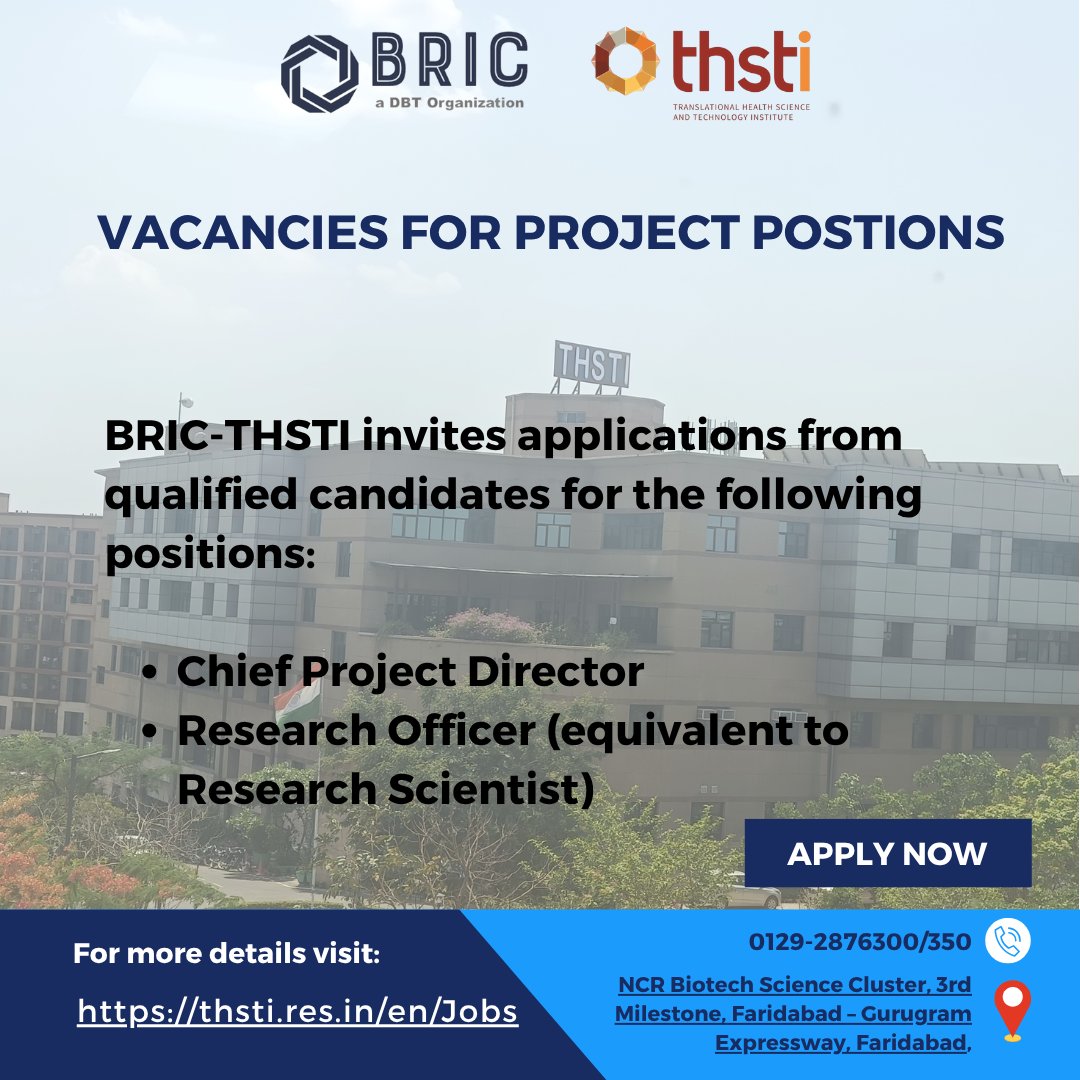 DBT-THSTI (@thstifaridabad) on Twitter photo 📢Hiring alert for project positions at <a href="/THSTIFaridabad/">DBT-THSTI</a>
For details, please visit thsti.res.in/en/Jobs
#CareerOpportunities #ScienceJobs
<a href="/DBTIndia/">Department of Biotechnology</a> <a href="/rajesh_gokhale/">Rajesh Gokhale</a> <a href="/drkarthik2010/">G Karthikeyan</a> 📢Hiring alert for project positions at <a href="/THSTIFaridabad/">DBT-THSTI</a>
For details, please visit thsti.res.in/en/Jobs
#CareerOpportunities #ScienceJobs
<a href="/DBTIndia/">Department of Biotechnology</a> <a href="/rajesh_gokhale/">Rajesh Gokhale</a> <a href="/drkarthik2010/">G Karthikeyan</a>