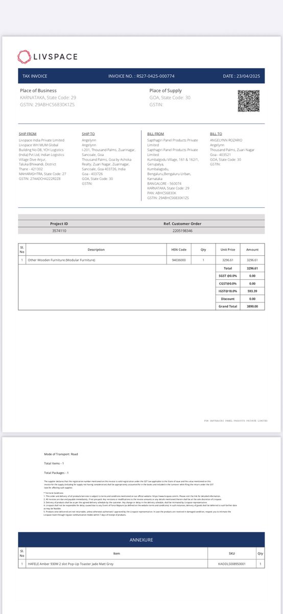 betheangel's tweet photo. @livspace randomly adds invoices to your bill just to get the numbers rolling. They say they are giving you freebies in the form of a toaster and a planter and then bill you for it! Heights of #scamming
@jagograhakjago https://t.co/rP1KMkaiwR