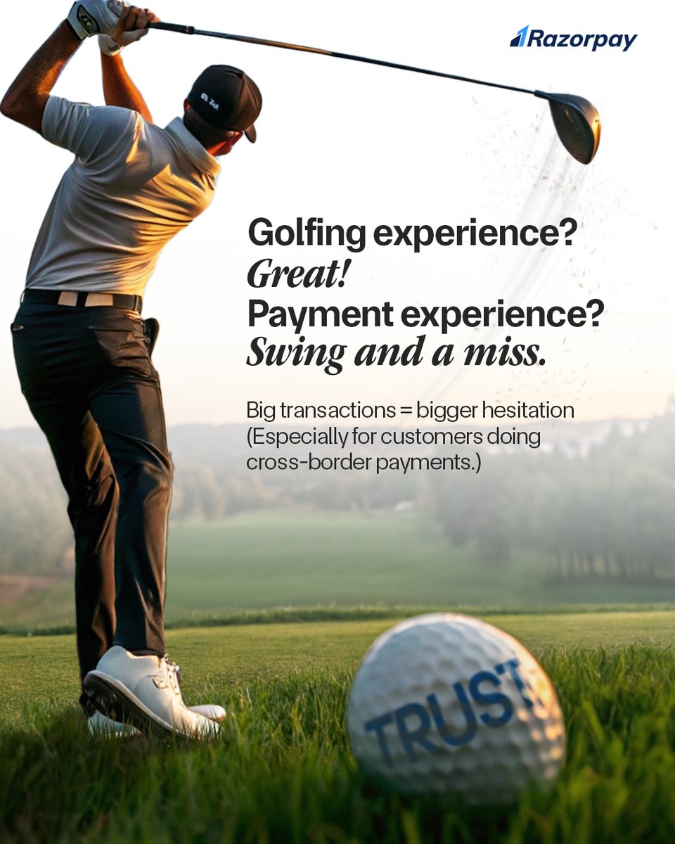RazorpaySG's tweet photo. Premium experiences need frictionless payments. Golftripz simplified global payments with Razorpay to win trust and reduce payment stress.

📷 Seamless checkout across India &amp; Southeast Asia
📷 Reduced cross-border payment friction
📷 Secure and scalable platform https://t.co/4eBPRn208w
