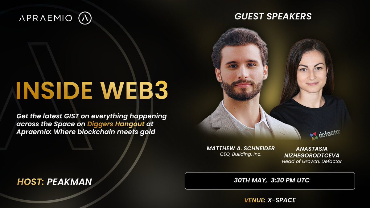 🚨💥 IT’S HAPPENING TODAY! 💥🚨
<a href="/Apraemio_ofc/">Apraemio</a> Diggers Hangout: INSIDE WEB3 Edition is going LIVE 🔊 and you do NOT want to miss this!

🔥 Real talk. Real leaders. Real value.
We’re digging into the future of #Web3 with powerhouses shaping the space:

👑 Matthew – CEO @buildinginc