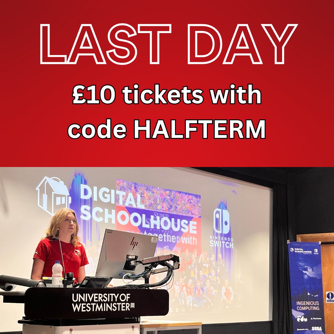 ❗LAST CHANCE FOR £10 tickets ❗

Today is the last day to grab a cheap ticket for our Playful Computing Conference.

Don't miss out on the chance to hear from leading education academics, as well as speakers Roblox, Ubisoft, Engineering UK, Computing at School and Digit&lt;all&gt;