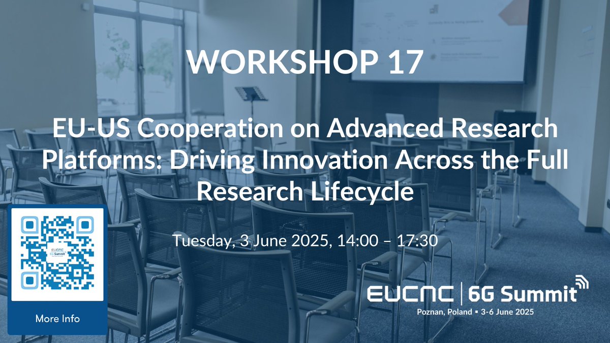 🔬 Workshop 17 🔬

Transatlantic innovation in action! 🤝 Join this workshop to discover how EU and US initiatives are collaborating across the 6G research lifecycle.

🔗 More info: bit.ly/42NNOcs

#EuCNC25 #6GSummit #EUUSCollaboration #ResearchPlatforms #WS17