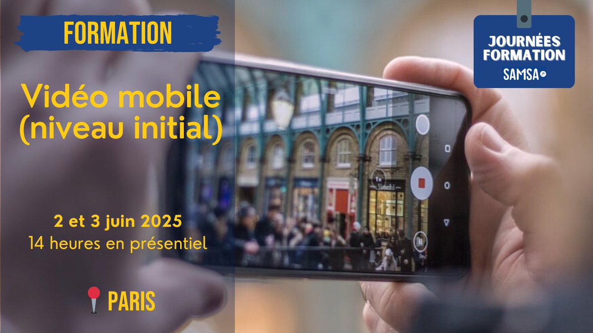 Samsafr's tweet image. 🎥 Plongez dans l'univers de la #vidéomobile avec notre formation à distance ! 

🗓️ Dates : du 2 et 3 juin 2025

Apprenez à exploiter votre smartphone, prendre les bonnes images et réaliser des interviews captivantes : ow.ly/f6KY50VYGFg