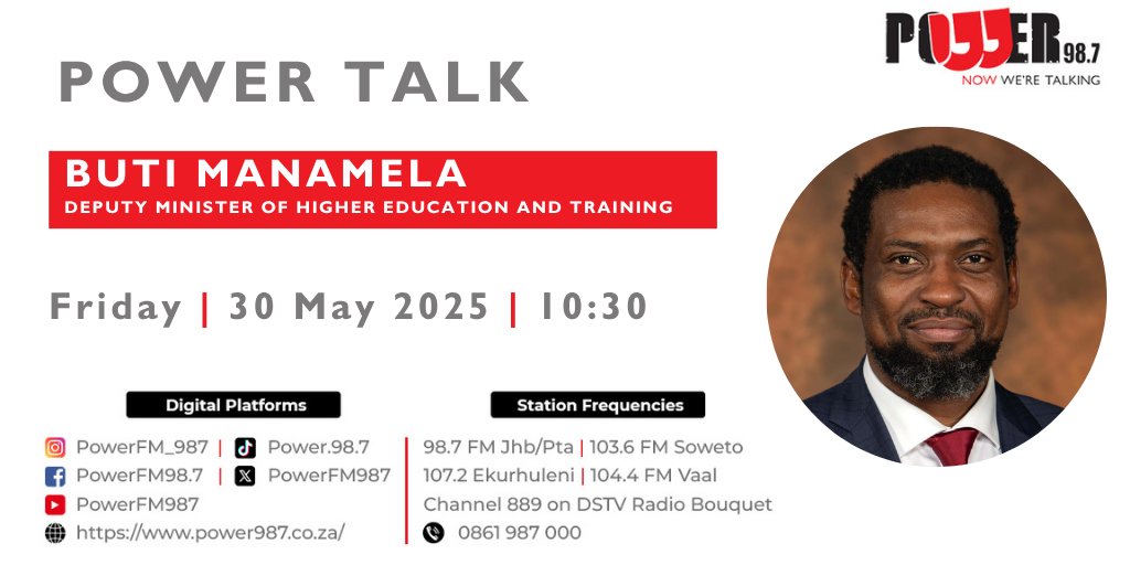 [COMING UP] Dr <a href="/MbuyiseniNdlozi/">Mbuyiseni Ndlozi</a> will be in conversation with Deputy Minister of Higher Education and Training, Buti Manamela on #POWERTalk.