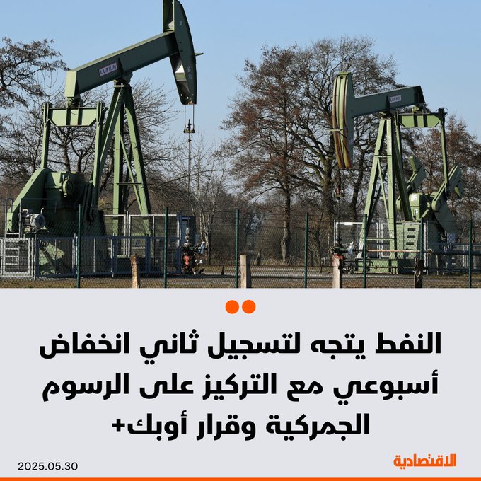 تتجه أسعار #النفط اليوم الجمعة لتسجيل ثاني انخفاض أسبوعي على التوالي، متأثرة بتوقعات زيادة المعروض وتجدد الضبابية بشأن #الرسوم_الجمركية الأمريكية، بحسب "رويترز" - برنت يتراجع إلى 63.84 دولار للبرميل، بينما انخفض الخام الأمريكي إلى 60.63 دولار للبرميل.