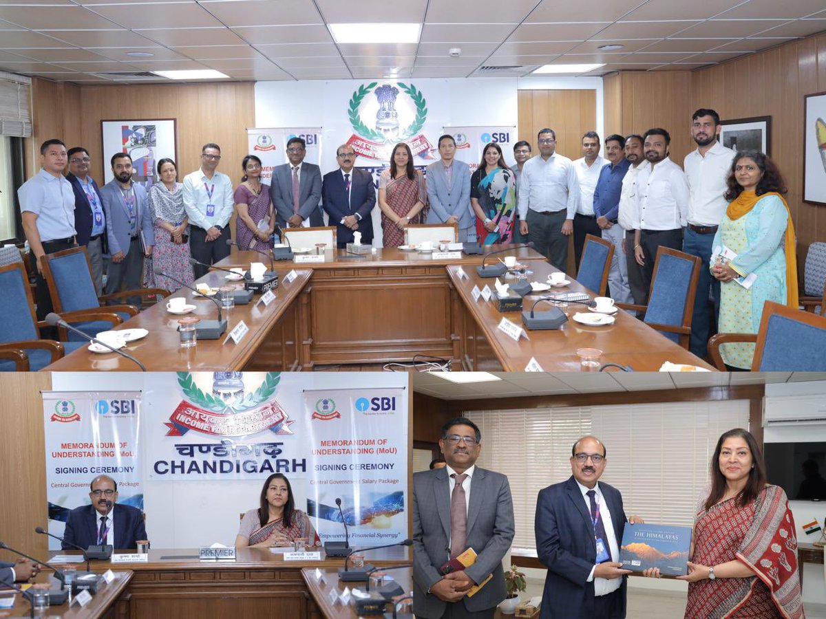 Under the guidance &amp; leadership of Ms Amrapalli Das, Pr CCIT NWR and Sh Krishan Sharma, CGM, SBI, Chandigarh Circle, MOU for Central Government Salary Package Scheme was signed on 29-05-2025. 1/N