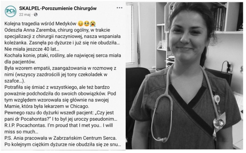 Zasnęła po dyżurze i już się nie obudziła...